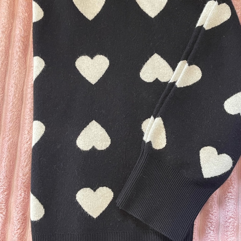 Express Black Crewneck Sweater with White Heart Motif - Picture 4 of 4